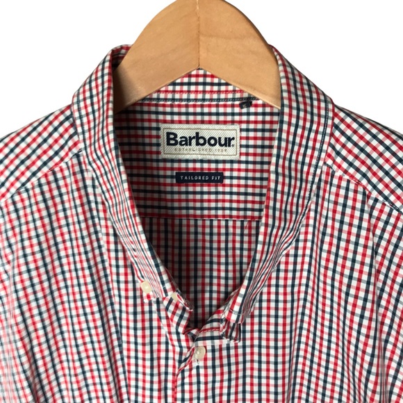 Barbour Check Collared Button Down Shirt Cotton Red Blue Long Sleeve Men's XXL - Picture 3 of 12